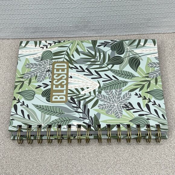 BLESSED Lined Hardcover Journal Notebook Green Gold Leaf Allover Print - Picture 3 of 17